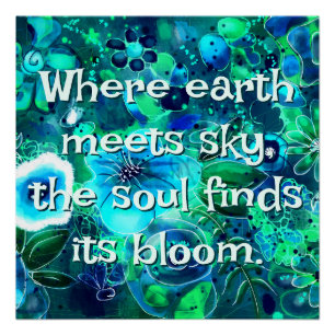 Abstract Floral Teal Blue Green Personalized Poster