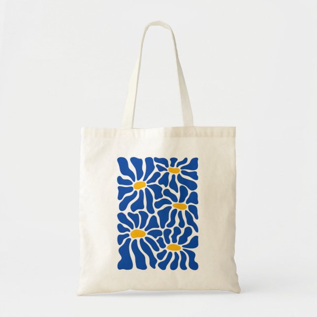 Abstract Floral Tote Bag | Blue Retro Art (Front)