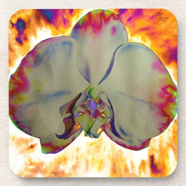 Abstract floral tropical orchid painting beverage coaster (Front)