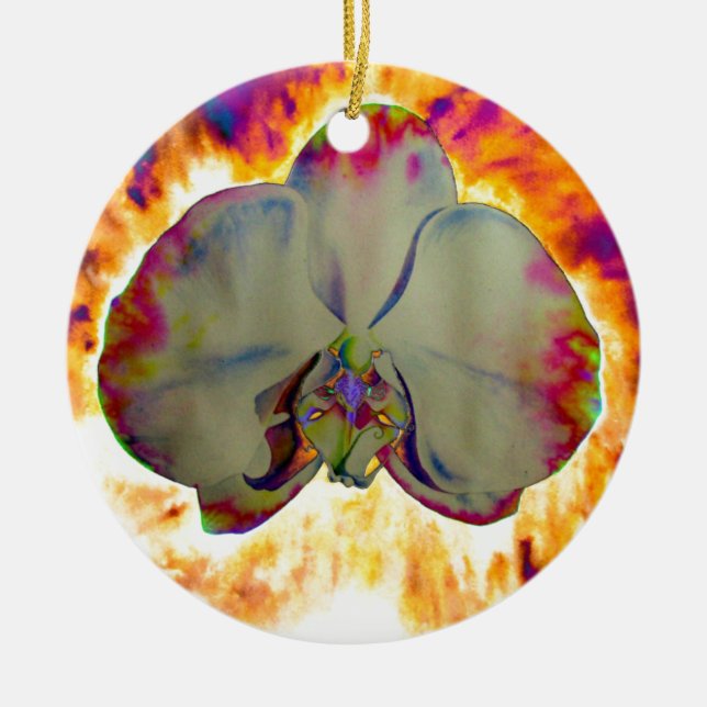 Abstract floral tropical orchid painting ceramic ornament (Front)