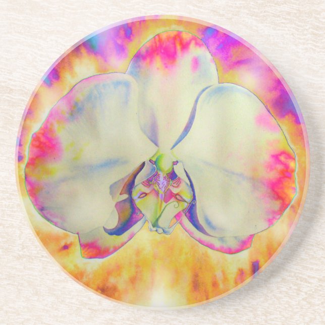 Abstract floral tropical orchid painting drink coaster (Front)
