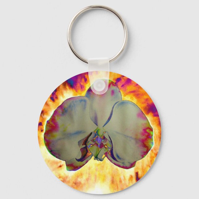 Abstract floral tropical orchid painting keychain (Front)