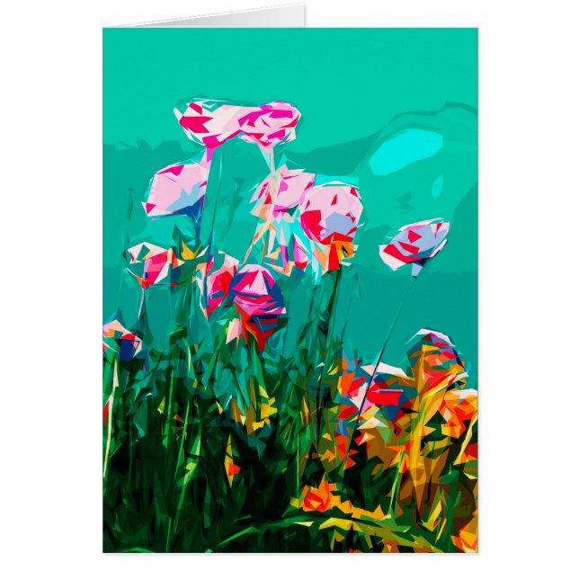 Abstract Floral turquoise purple, pink card (Front)