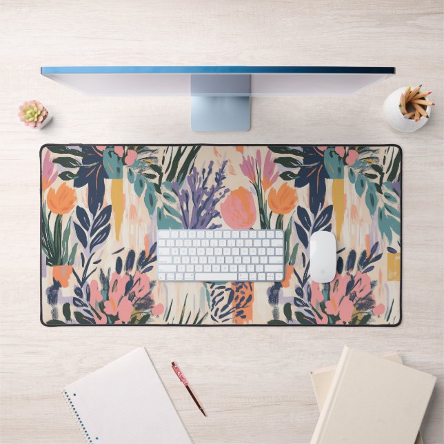Abstract Floral Vase Art Design in Warm Pastels Desk Mat (Office 1)