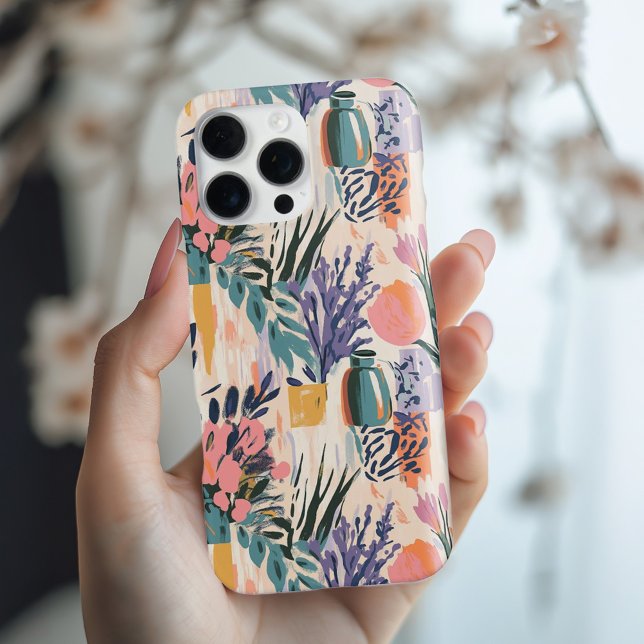 Abstract Floral Vase Art Design in Warm Pastels iPhone Case (Creator Uploaded)