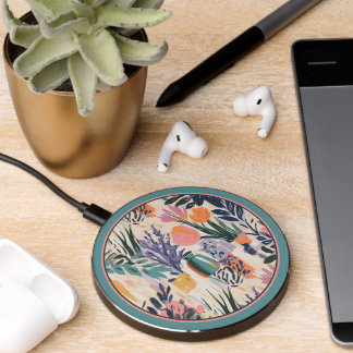 Abstract Floral Vase Art Design in Warm Pastels Wireless Charger