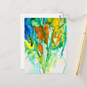 Abstract floral watercolor art postcard