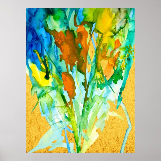 Abstract floral watercolor art poster (Front)
