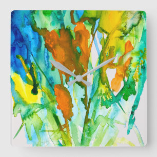 Abstract floral watercolor art square wall clock