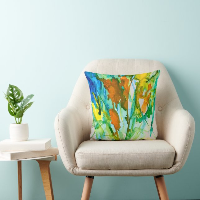 Abstract floral watercolor flowers throw pillow (Chair)