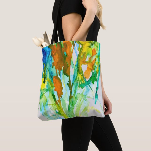 Abstract floral watercolor flowers tote bag (Close Up)