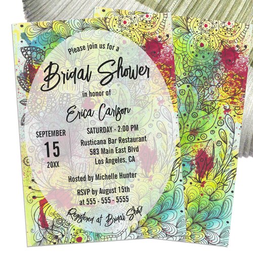 Abstract Floral Watercolor Line Art Bridal Shower Invitation