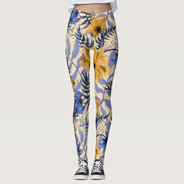 Abstract Floral: Watercolor Modern Pattern Leggings (Front)