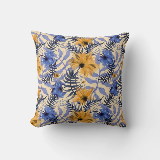 Abstract Floral: Watercolor Modern Pattern Throw Pillow (Front)