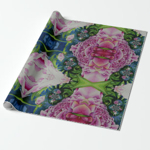 Abstract floral watercolor painting, boho retro wrapping paper