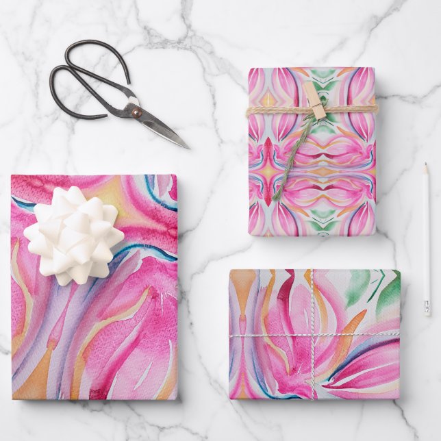 Abstract Floral Watercolor Painting Wrapping Paper Sheets (Front)