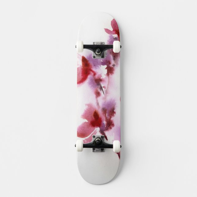 Abstract floral watercolor paintings 3 skateboard deck (Front)
