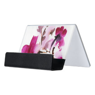Abstract floral watercolor paintings 4 desk business card holder