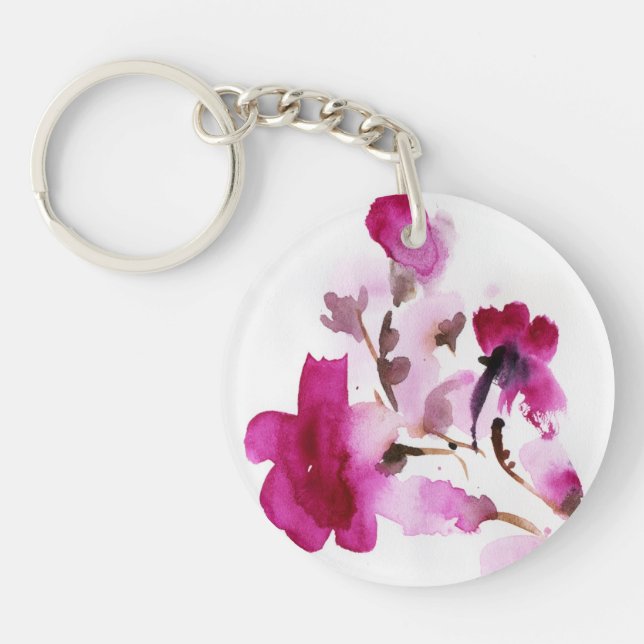 Abstract floral watercolor paintings 4 keychain (Front)
