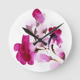 Abstract floral watercolor paintings 4 round clock