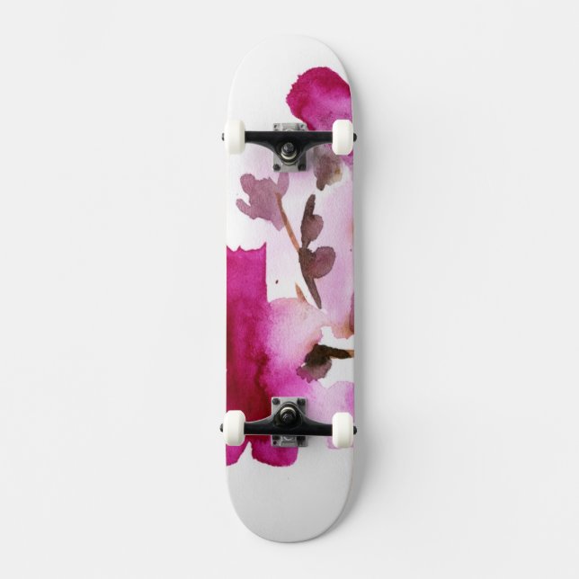Abstract floral watercolor paintings 4 skateboard deck (Front)