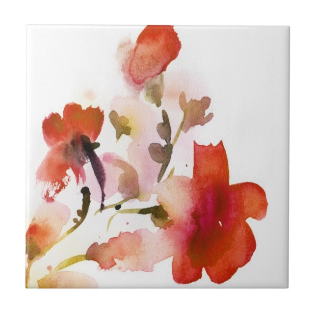 Abstract floral watercolor paintings ceramic tile (Front)