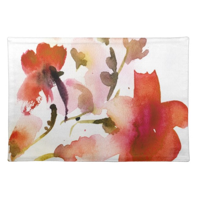 Abstract floral watercolor paintings cloth placemat (Front)