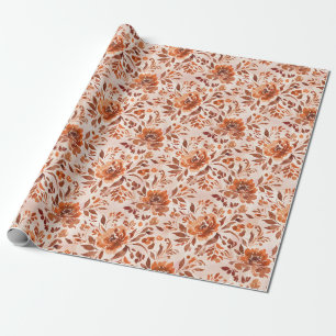 Abstract Floral Watercolor Pattern Autumn Colors Wrapping Paper