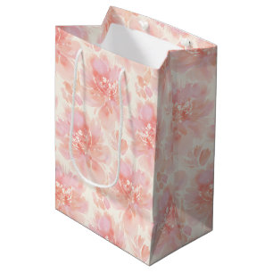 Abstract Floral Watercolor Pattern Peach and Pink Medium Gift Bag
