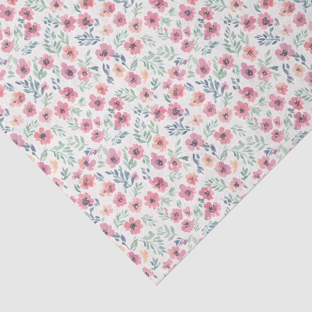 Abstract Floral Watercolor Teal Pink Peach Tissue Paper (Detail)