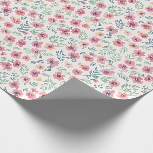 Abstract Floral Watercolor Teal Pink Peach Wrapping Paper (Corner)