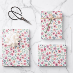 Abstract Floral Watercolor Teal Pink Peach Wrapping Paper Sheets