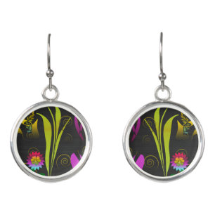 Abstract Floral with Spirals 1 Earrings