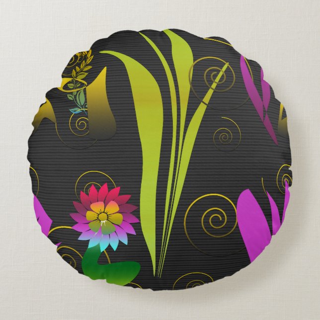 Abstract Floral with Spirals 1 Round Pillow (Front)