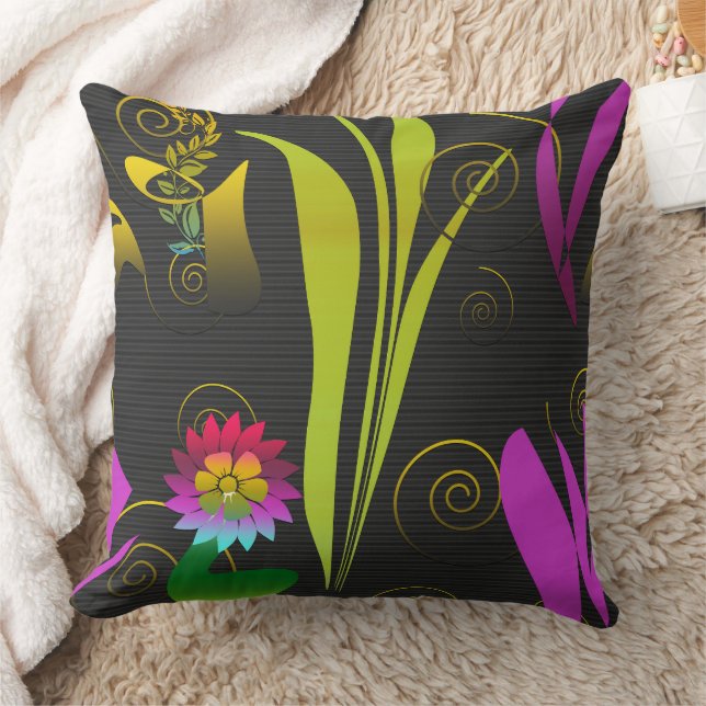 Abstract Floral with Spirals 1 Throw Pillow (Blanket)