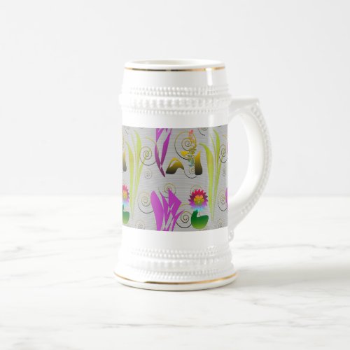 Abstract Floral with Spirals 2 Beer Stein