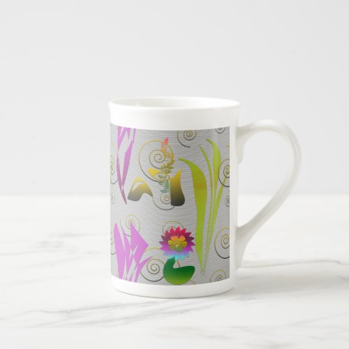 Abstract Floral with Spirals 2 Bone China Mug