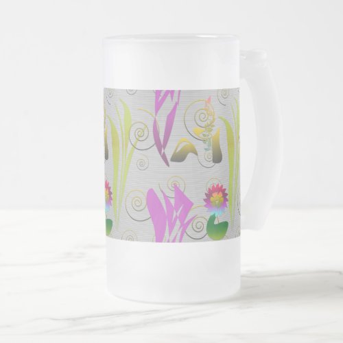 Abstract Floral with Spirals 2 Frosted Glass Beer Mug