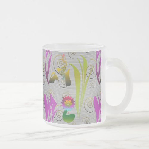 Abstract Floral with Spirals 2 Frosted Glass Coffee Mug