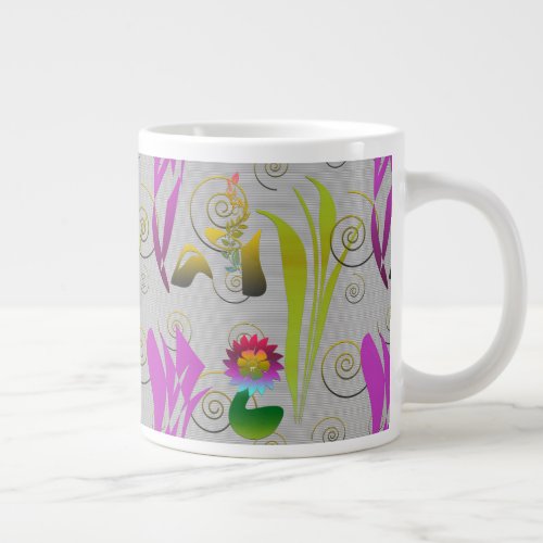 Abstract Floral with Spirals 2 Giant Coffee Mug