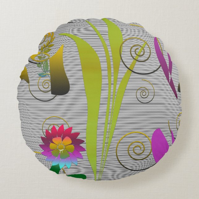 Abstract Floral with Spirals 2 Round Pillow (Front)