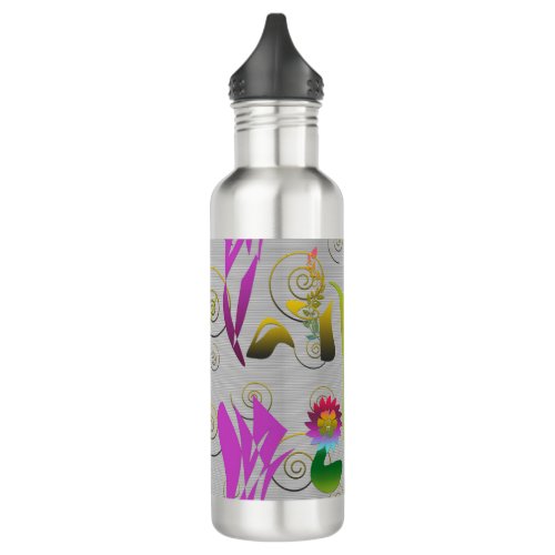 Abstract Floral with Spirals 2 Stainless Steel Water Bottle