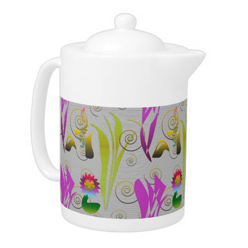 Abstract Floral with Spirals 2 Teapot