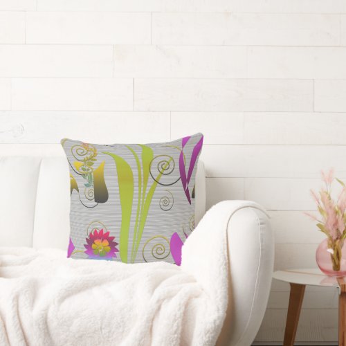 Abstract Floral with Spirals 2 Throw Pillow