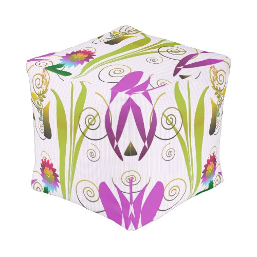 Abstract Floral with Spirals 6 Pouf