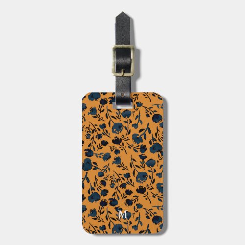 Abstract Floral Yellow Mustard Blue Chic Monogram Luggage Tag