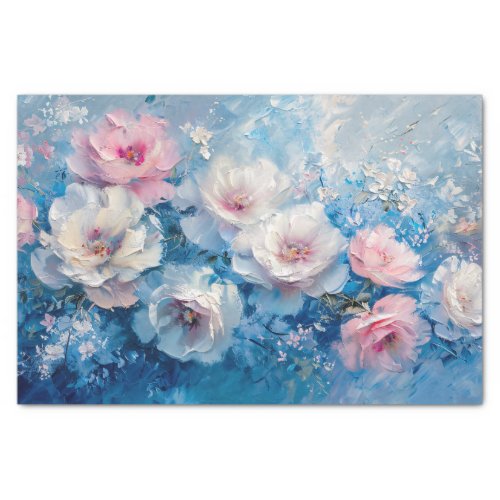 Abstract Florals Pink Blue Oil Painting Decoupage Tissue Paper