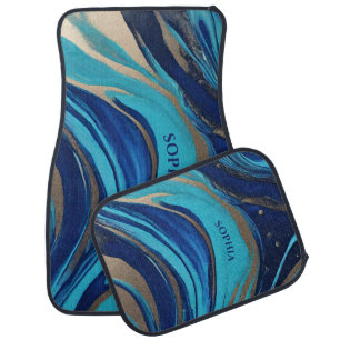 Abstract Flow Art-Blue and Gold Car Floor Mat