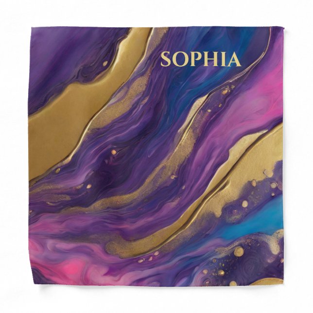 Abstract Flow Art-Blue Purple Pink and Gold- Bandana (Front)