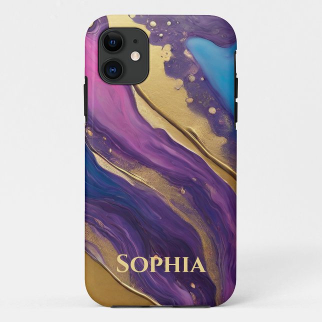 Abstract Flow Art-Blue Purple Pink and Gold- Case-Mate iPhone Case (Back)